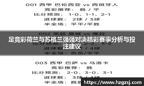 足竞彩荷兰与苏格兰强强对决精彩赛事分析与投注建议